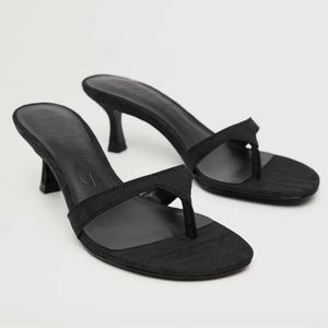 Mango Black Kitten Heel Thong Sandals 9.5